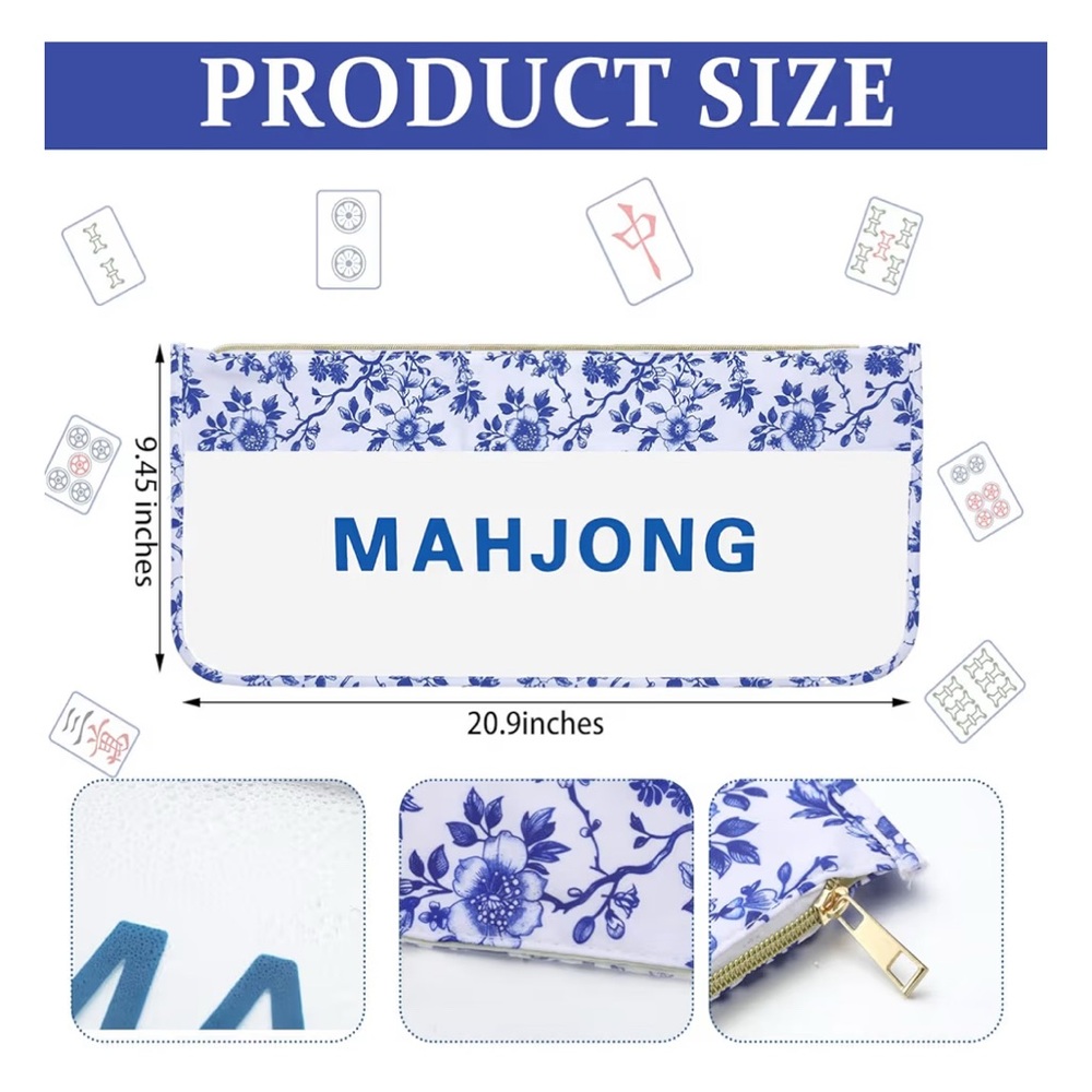 Blue Floral Mahjong Tile Storage Bag - Picture 2 of 4